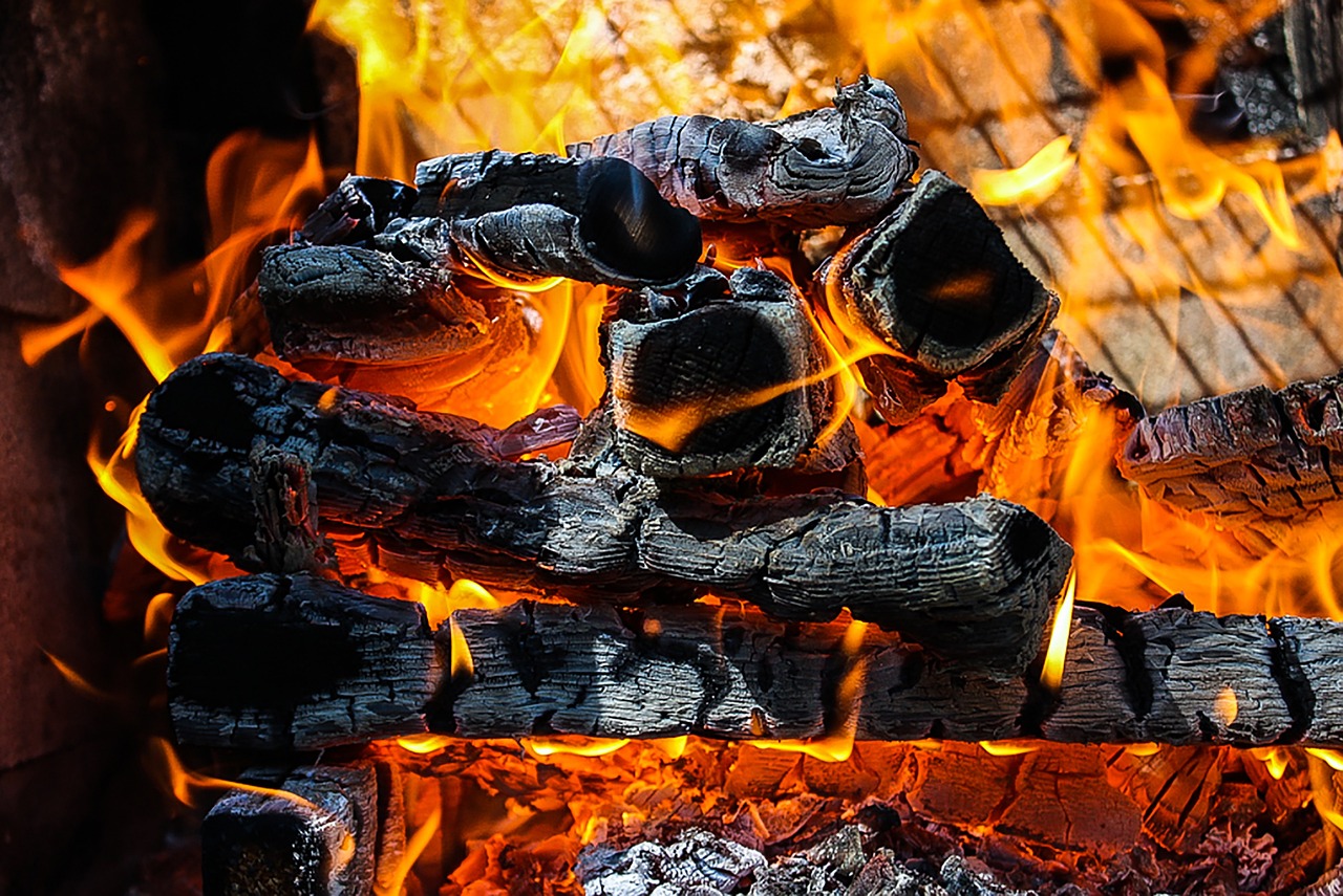 Image of wood burning down to charcoal is used to illustrate elemental Carbon